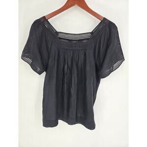 J.Crew Black Eyelet Neck Blouse Cotton Silk Blend Women's 4